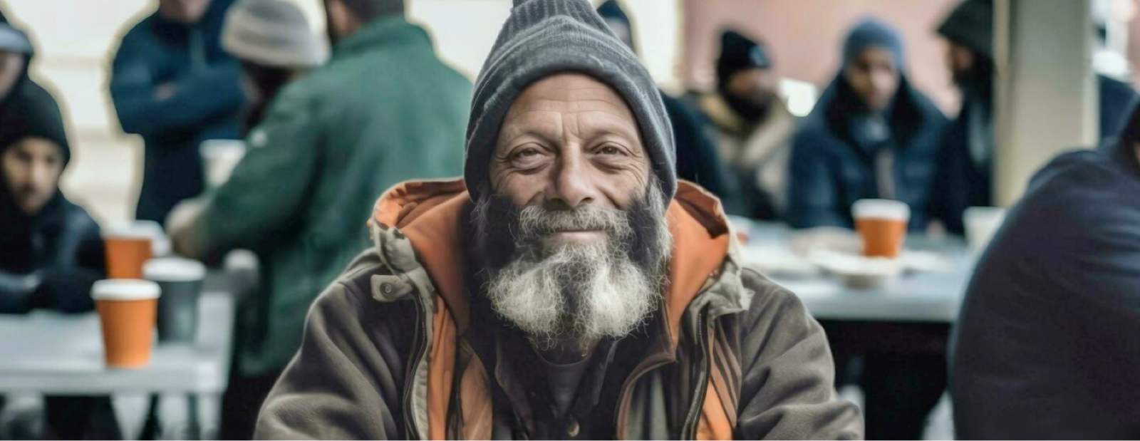 Homeless person enjoying meal